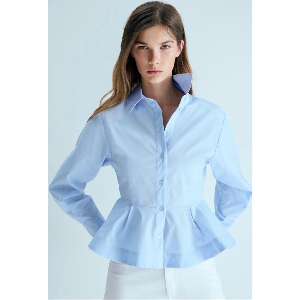 NWT H&M POPLIN PEPLUM SHIRT
